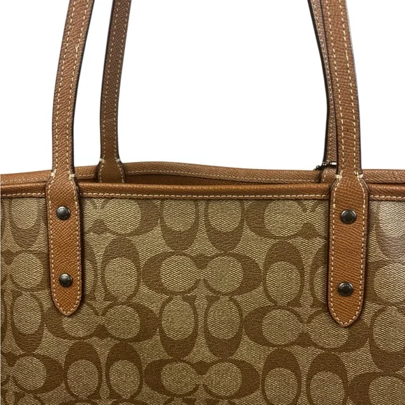Coach & Keith Haring Monogram Brown Tan Tote Bag with Yellow Barking Dog - Picture 13 of 13
